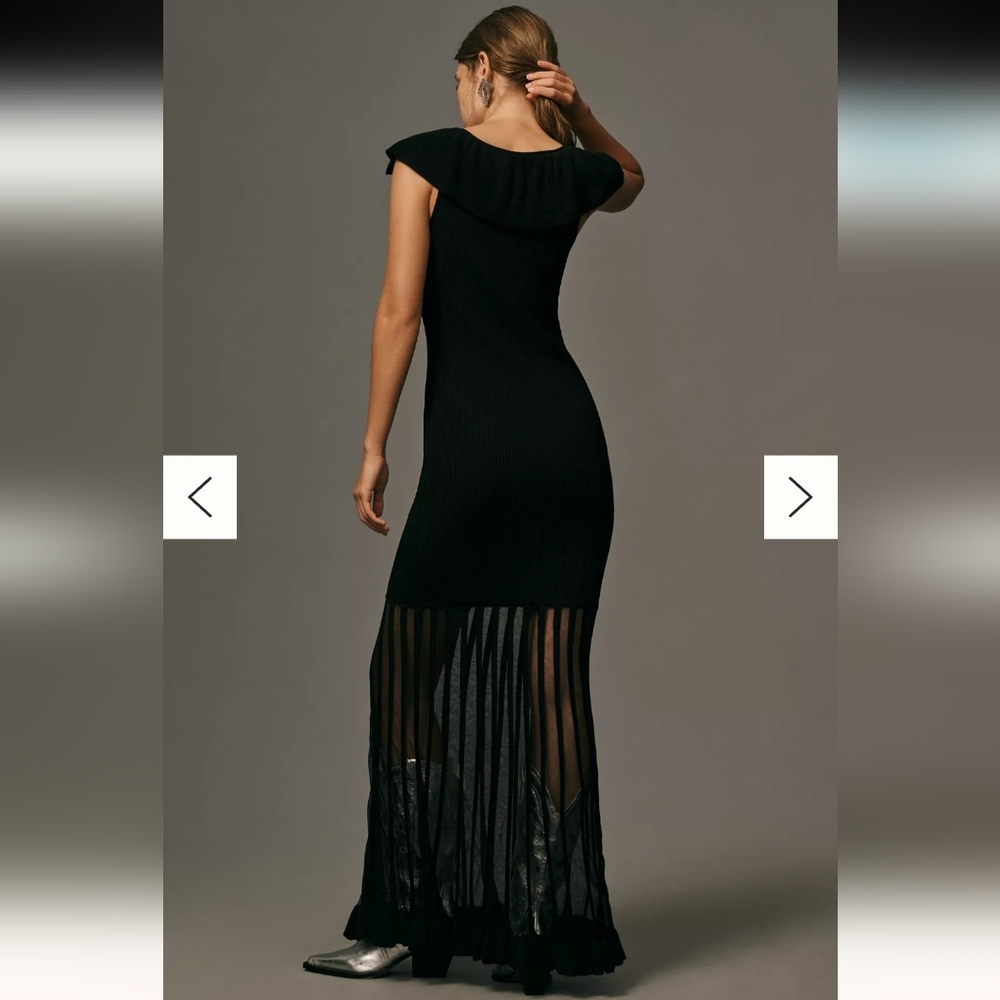 By Anthropologie Cap-Sleeve V-Neck Sheer Sweater Maxi Dress - Picture 6 of 13